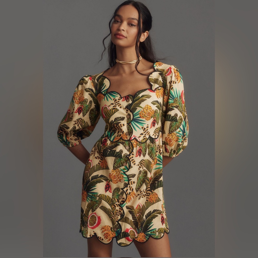 FARM Rio x Anthropologie | Square Neck Scallop-Trim Dress